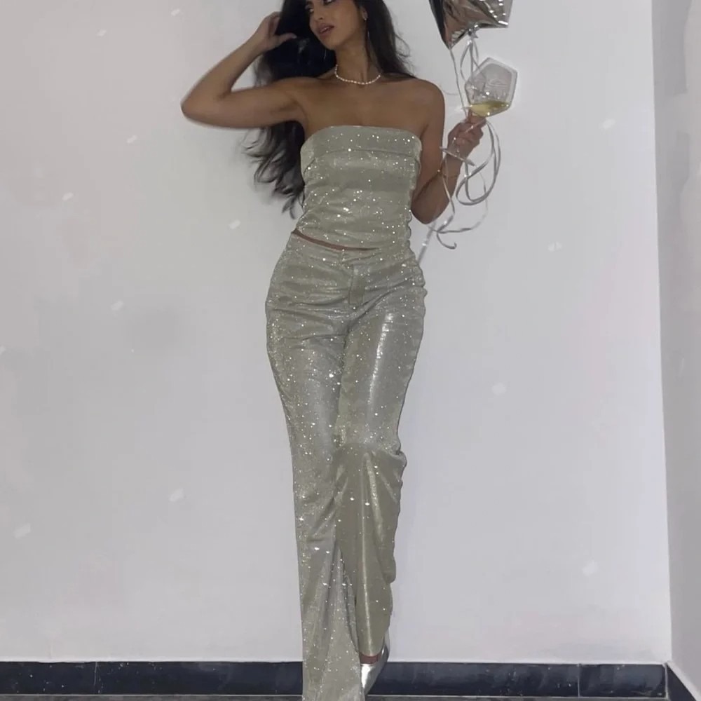 Sla The Label Tube Top and Trousers Metallic Outfit‎